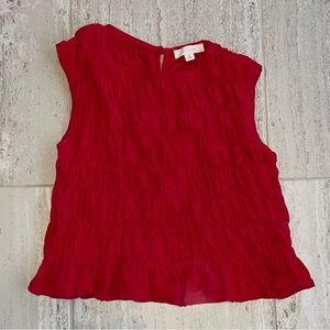 ALL ROW Florencia Top Red Smocked Sleeveless Linen Blend Ruffle Hem Small S